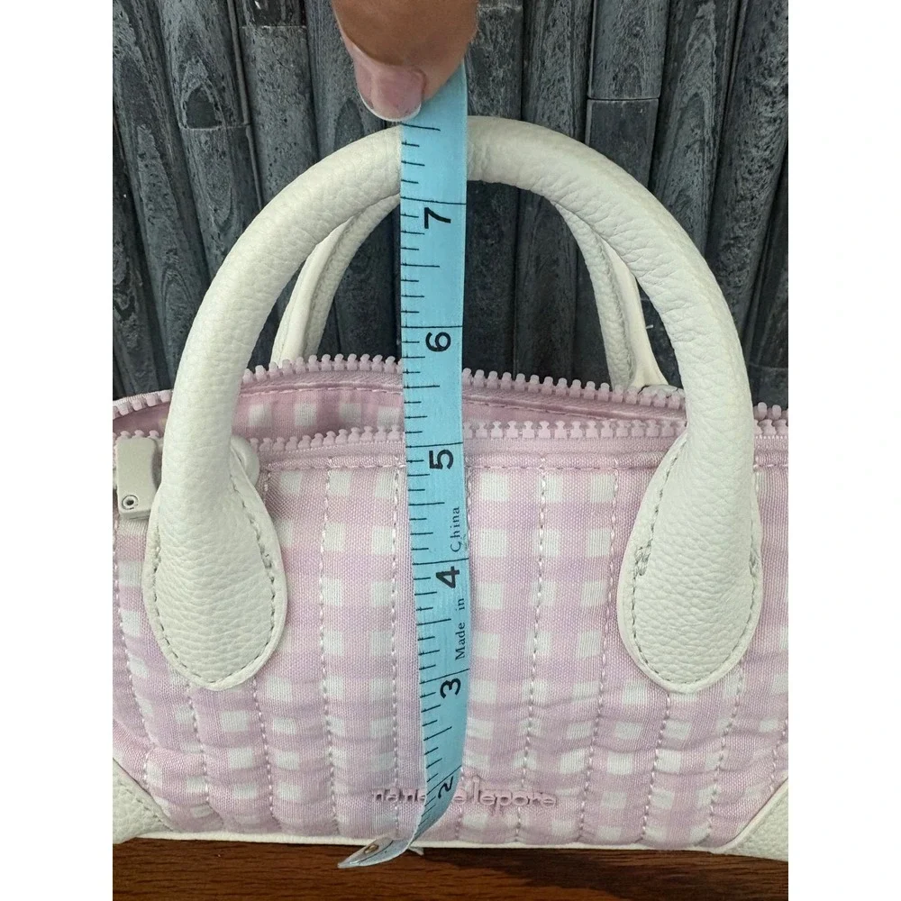 Nanette‎ Lepore Pink Gingham Quilted Mini Crossbody Bag White Trim Small Satchel
